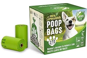UNNI Compostable Dog Poop Bags, 270 Count, 18 Refill Rolls, 9"x13", Earth Friendly, US ASTM D6400 Standard, OK Compost & Seedling Certified, Extra Thick Pet Waste Bags for Dogs, Cats, San Francisco
