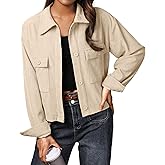 IWOLLENCE Women's Cropped Shacket Jacket Fashion Button Down Corduroy Shacket Jackets Casual Crop Shirts Fall Coat Tops