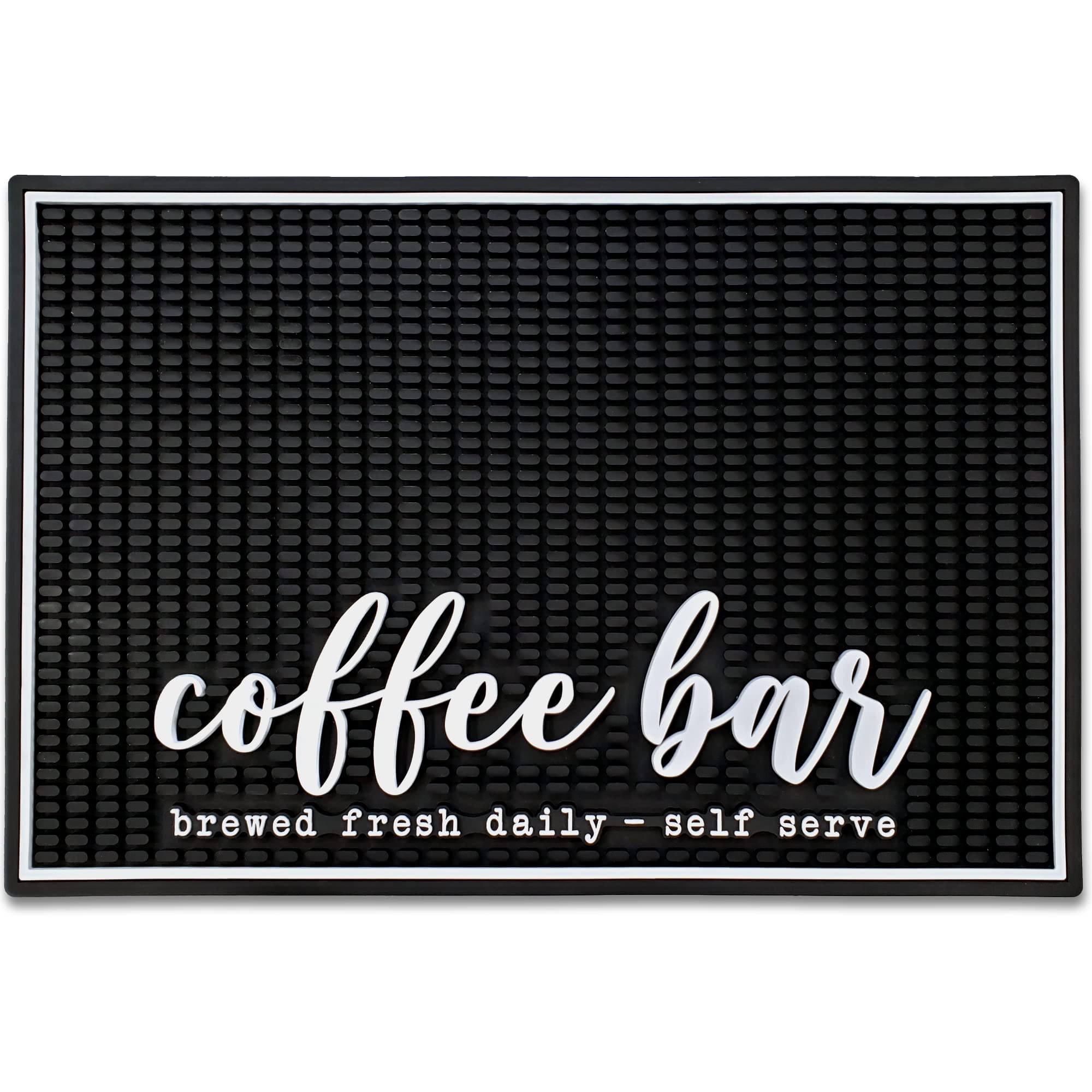 Photo 1 of ***DOESN'T HAVE RIGGED PATTERN/ SEE PHOTOS *** New Mungo Coffee Bar Mat – “Coffee Bar - Brewed Fresh Daily - Self Serve” – Spill-Proof PVC Coffee Station Mat, Non-Slip Countertop Protector 18"x12"