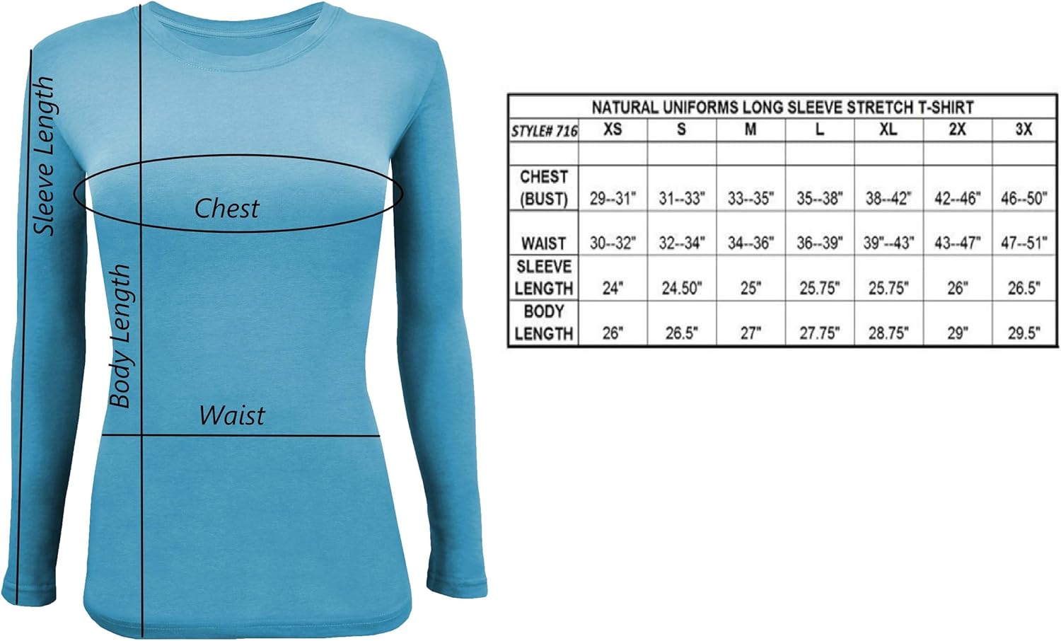 Natural Uniforms Women's Under Scrub Tee Crew Neck Long Sleeve T-Shirt at  Women’s Clothing store