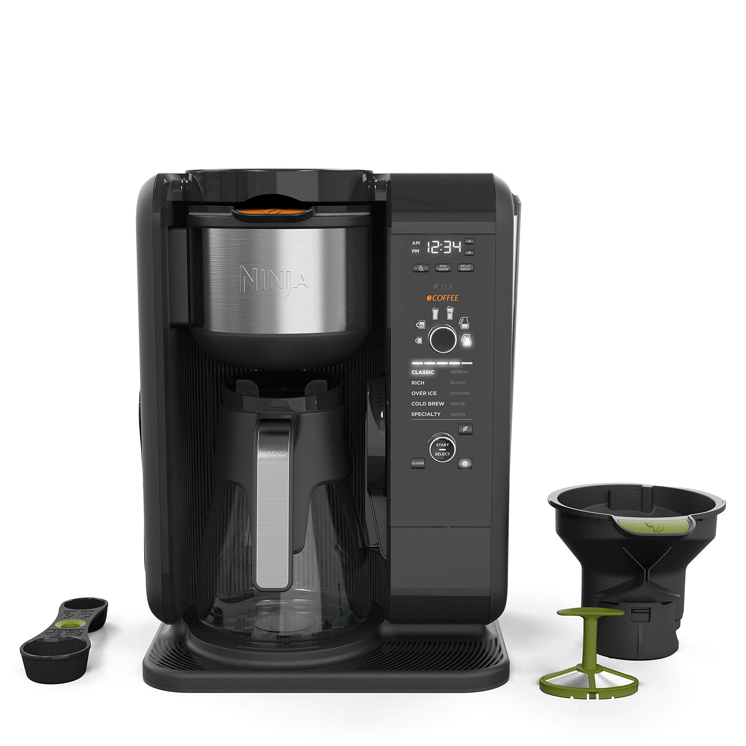 ninja hot and cold brewed system, auto-iq tea and coffee maker with 6 brew sizes, 5 brew styles, frother, coffee & tea baskets with glass carafe (cp301)
