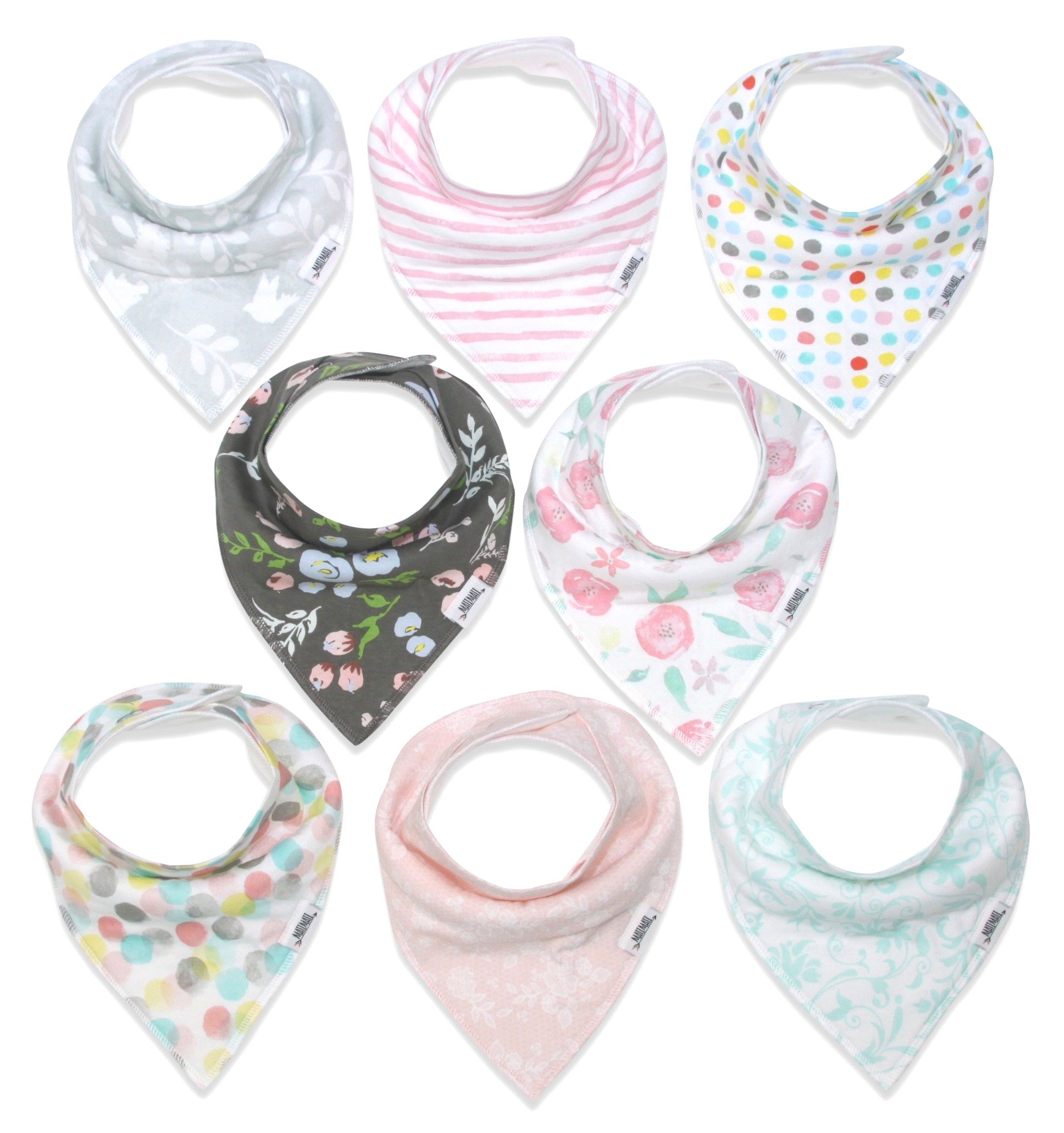 Baby Bandana Drool Bib Set of 8 for Girls, Organic Super