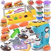 Color Dough Sets for Kids 2-4 4-8, Play Kitchen Creation Cafe Dough Toy Sets, Color Dough Tools, Coffee Maker Set Dough, Arts
