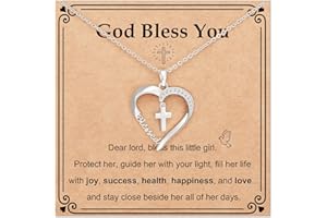 Lydow Baptism First Communion Confirmation Cross Heart Necklace for Girls Women Christian Religious Catholic Jewelry Gifts 16+3 Inches