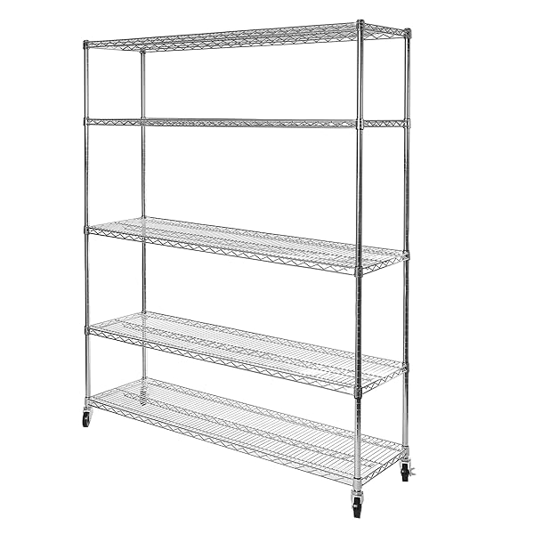 SEVILLE CLASSICS ULTRADURABLE HEAVY DUTY NSF SOLID STEEL WIRE RACK STORAGE UNIT ORGANIZER FOR GARAGE, WAREHOUSE, OFFICE, RESTAURANT, CLASSROOM, KITCHEN, 5-TIER SHELVING, 60″ W X 18″ D