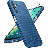 FNTCASE for Galaxy A14-5G Phone Case: Samsung Dual Layer Non Slip Cover | With Screen Protector, Military Grade Shockproof Drop Protection, Matte Textured Protective Cases for Daily Use, Blue