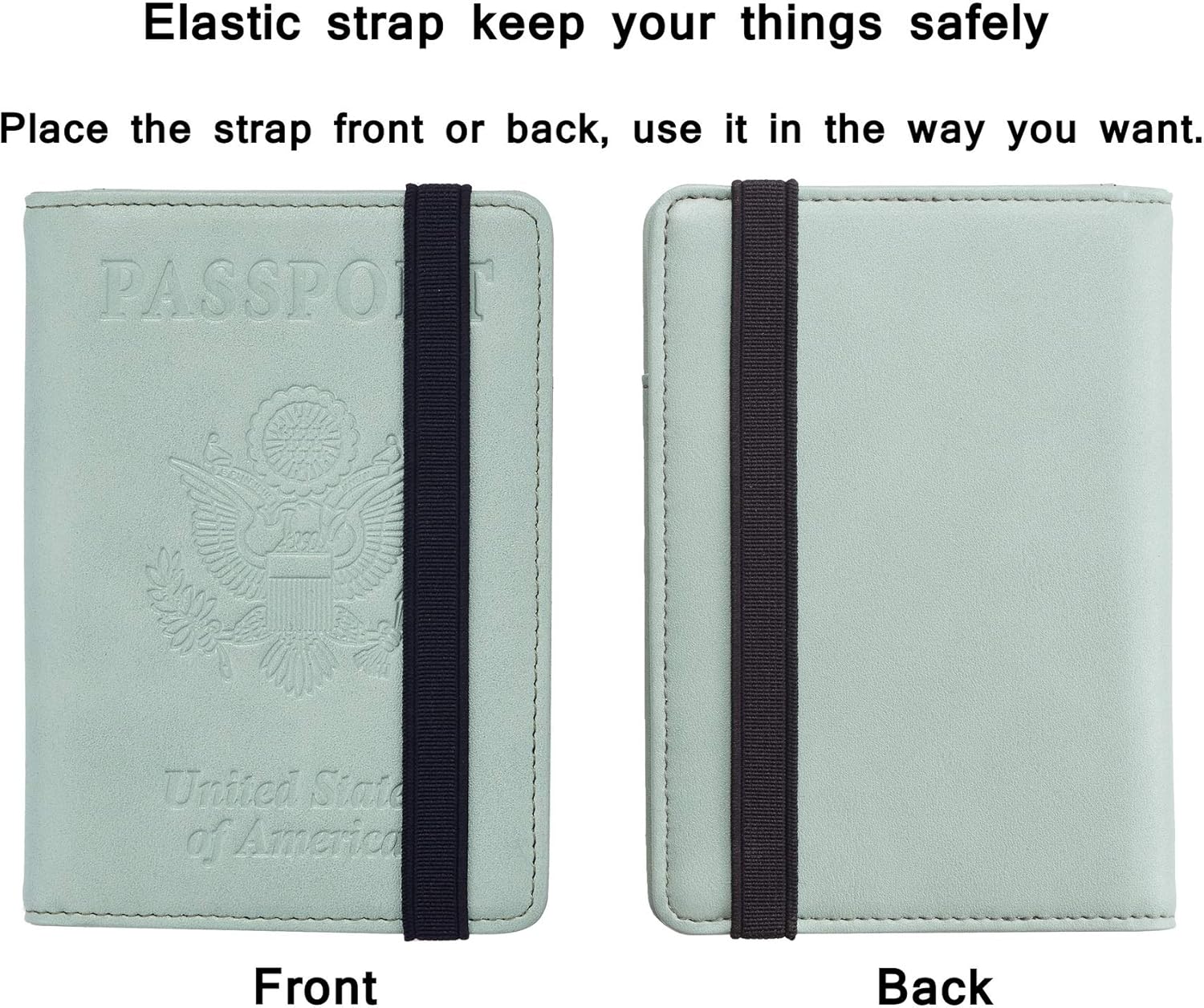  | Travelambo RFID Blocking Leather Passport Holder Cover Case Travel Wallet Elastic Strap(01 Black NP Black) | Passport Wallets