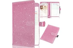 KOLODOGO Server Book for Waitress,Leather Waiter Book Organizer with Zipper Pocket, Bling Waitress Money Wallet and Pen Holder, Restaurant Waitstaff Organizer, Glitter Pink