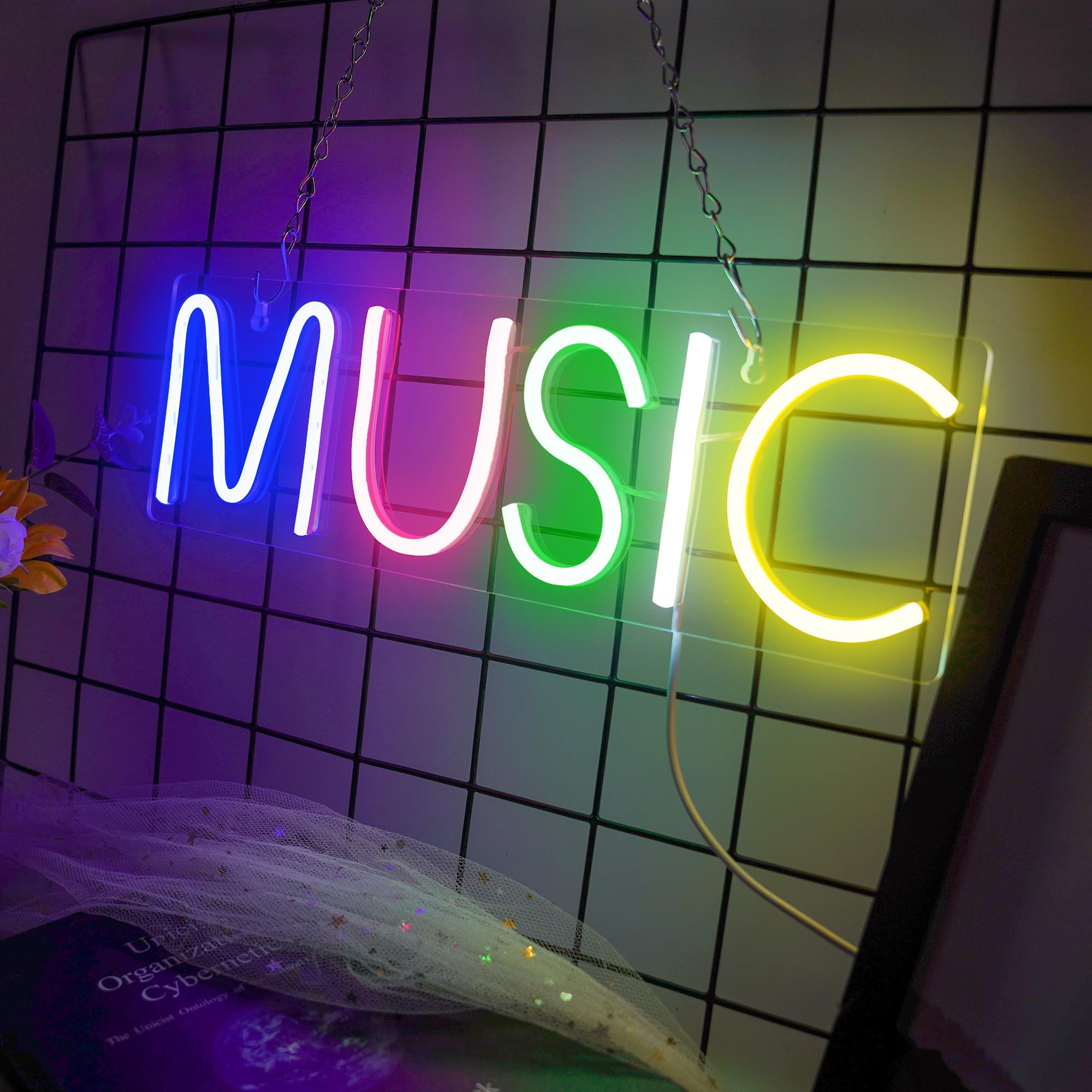 JEMESI Music LED Sign, Neon Light for Wall Decoration, Musical Word for Bedroom, Playroom, Club, Bar, Party, Game Room