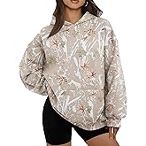 DURUNUL Women Camo Hoodies Maple Leaf Oversized Fleece Hooded Sweatshirt Loose Long Sleeve Pullover Top with Pocket Couple
