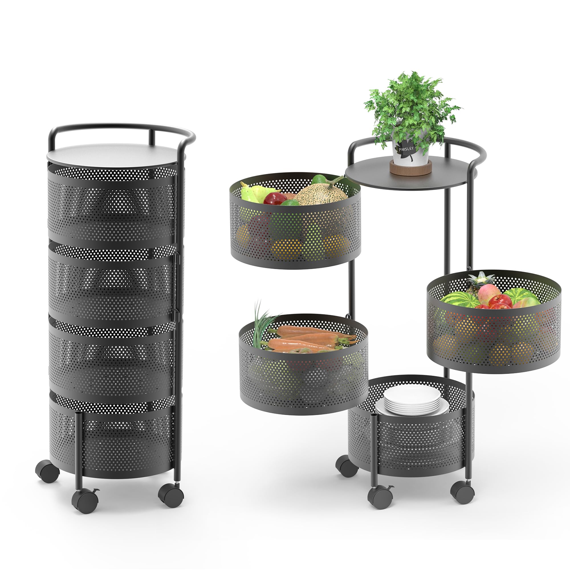 Vegetable Rack Phoenix Rotating Kitchen Storage Rack No Assembly, 4-Tier Metal Storage Tower ...