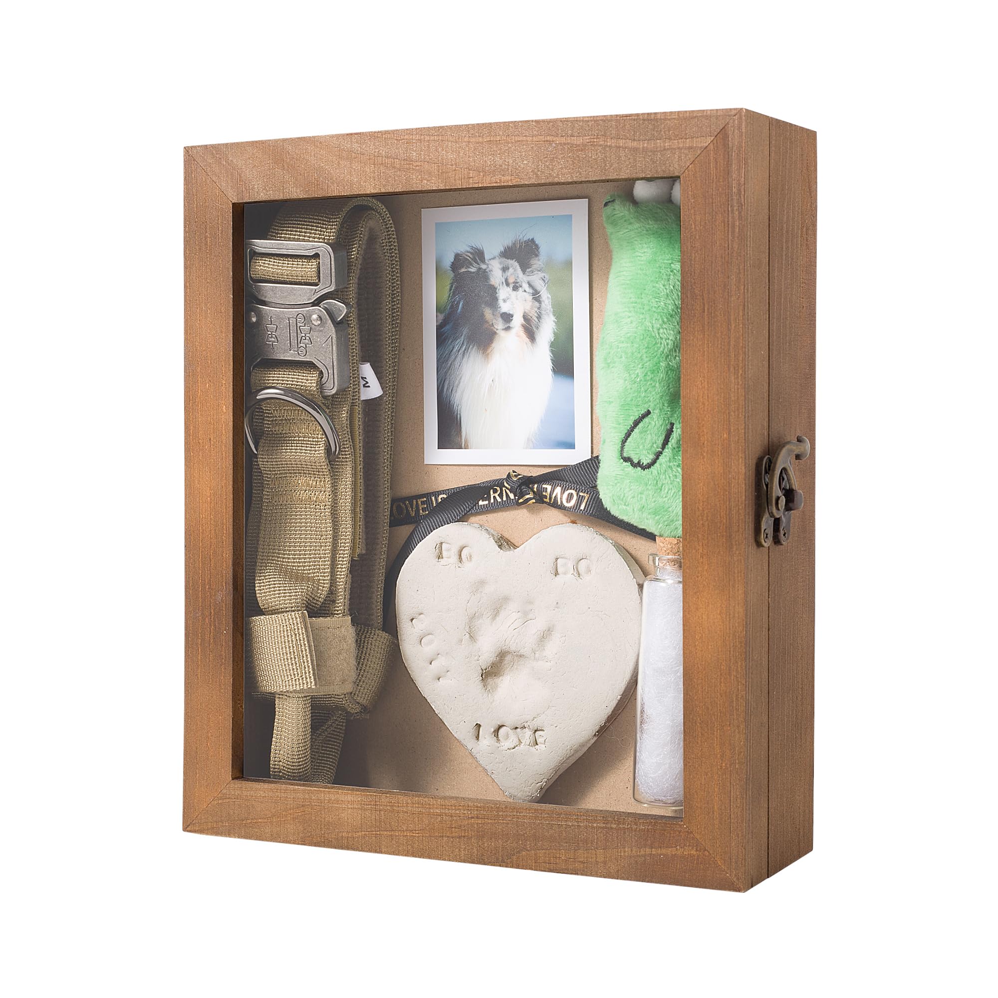 Leuyuee Paw Print Set Dog Photo Frame Pet Collar Keepsake Frame Pet Memorial Shadow Box with Clay Paw Print Impression Kit, Home Decoration for Pet Owners