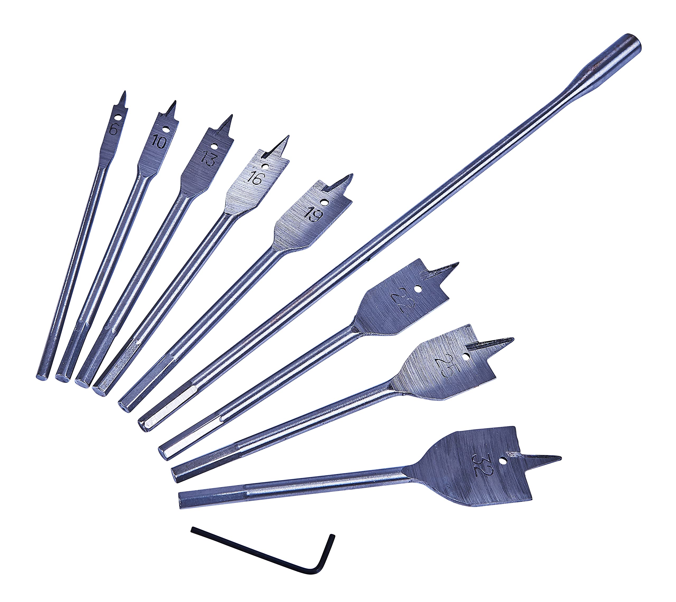Amtech F1435 8 Piece flat wood bit set with 30mm (12") extension