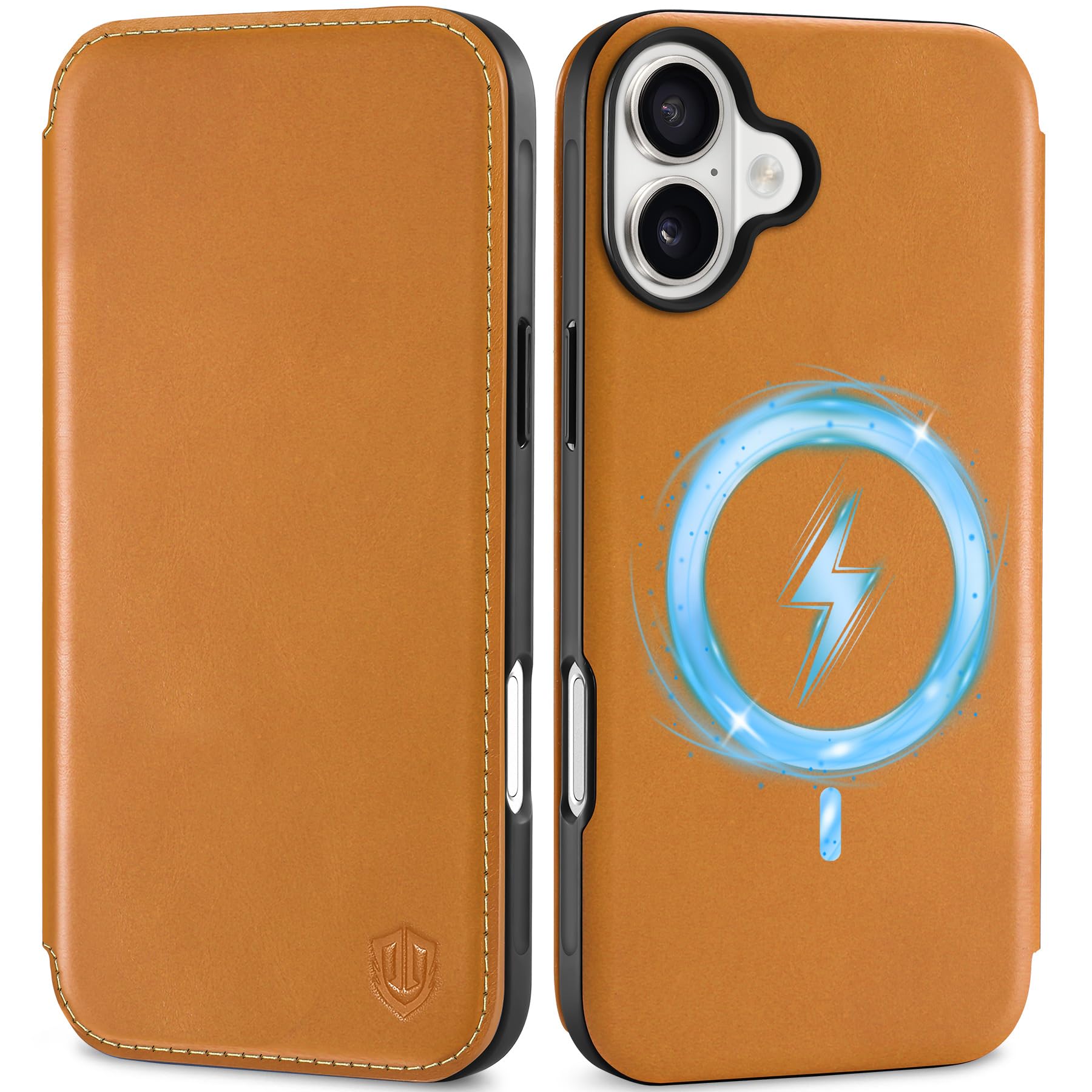 SHIELDON Wallet Case for iPhone 16 Plus 6.7", Genuine Leather Slim Folio Case [RFID Blocking][Card Holder]Magnetic Shockproof Wireless Charging Cover Compatible with iPhone 16 Plus - Retro Light Brown — image 1