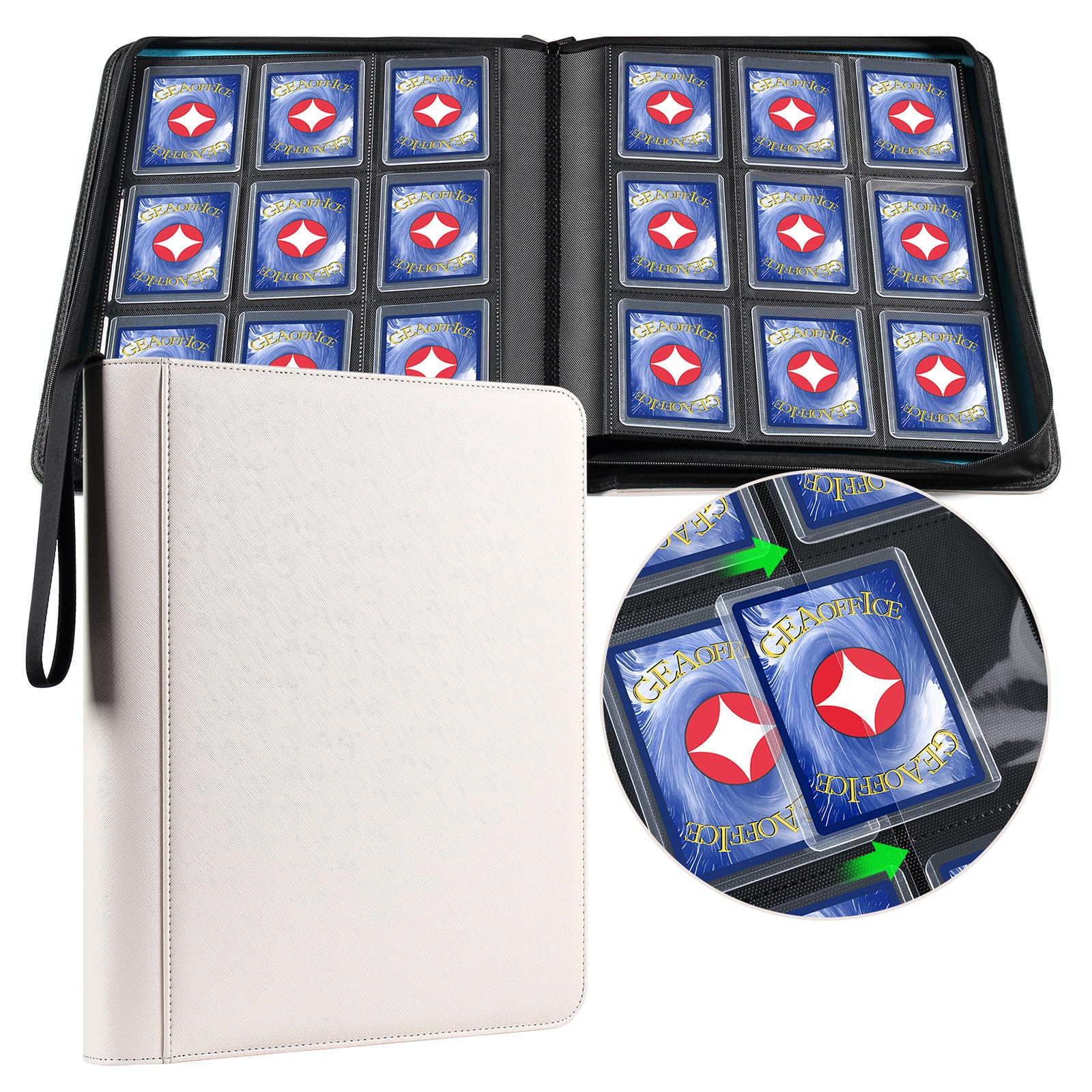 Photo 1 of GEAoffice Archival Safe Top Loader Binder Holds 324 Cards, 9 Pocket Trading Card Binder for Toploader 3"×4" Rigid, Premium Card Collection Album Folder Holder for MTG, TCG, Sports Cards, White