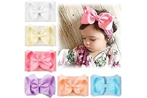 Yxiang 6PCS Handmade Grosgrain Ribbon Bows for Baby Girls - Super Stretchy Soft Nylon Headbands and Hairbands for Newborns and Toddlers
