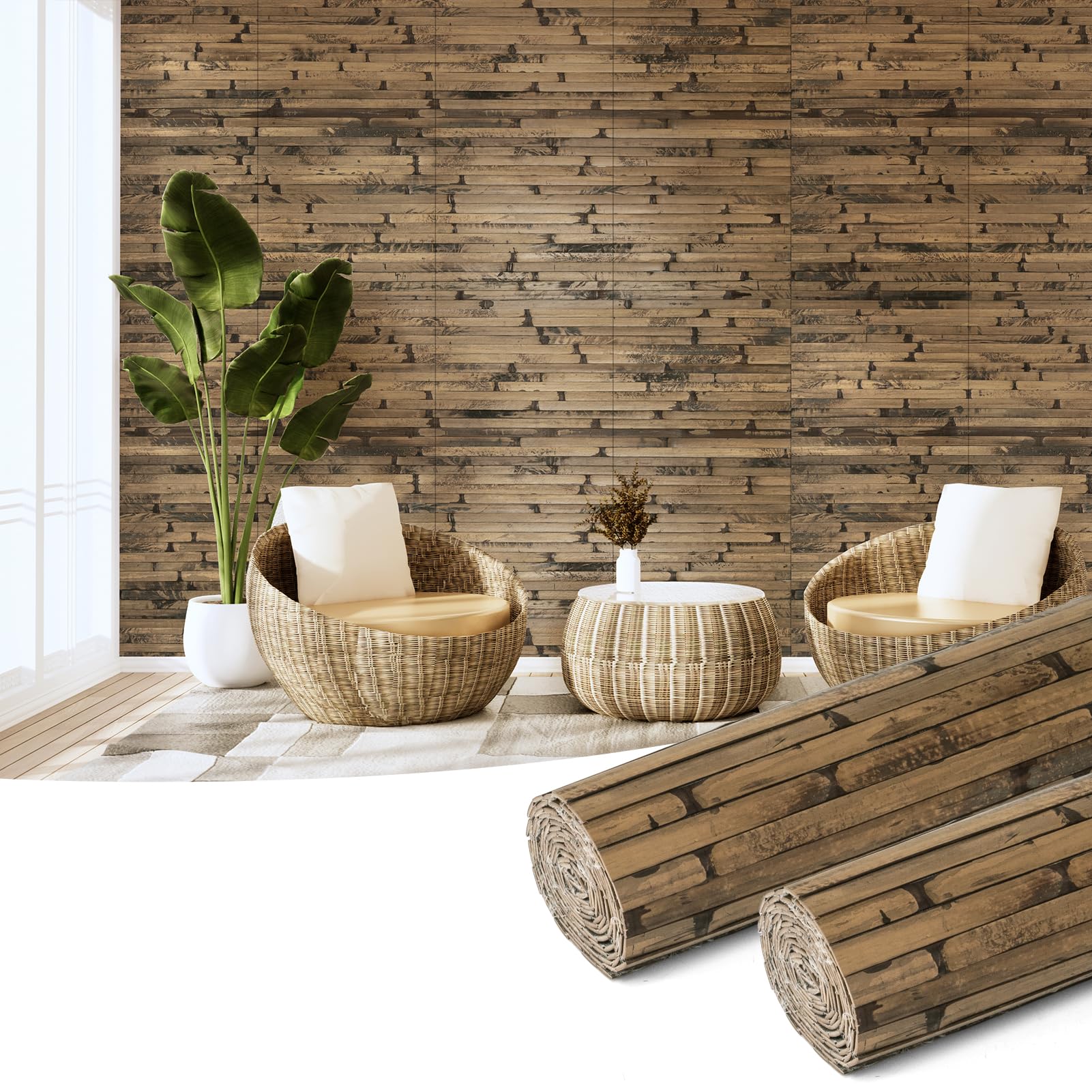 Photo 1 of **  SIMILAR IMAGE UNKNOWN SIZE OR MODEL***Art3d Natural Bamboo Wall Panel for Interior Decor, Renewable Pole Wrap Wainscoting Paneling for Wall Ceiling Furniture Cabinet Office, 12 x 96 Inch, 2-Pack - Dark Burned