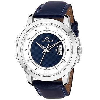WT390-BLUE Blue Leather Strap Wrist Watch for Men