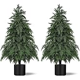 Yangrass 2Pack Artificial Topiary Trees, 3FT Faux Cypress, Faux Evergreen Pine Shrubs Plants with Pot, Potted Plants for Front Porch Indoor Outdoor Garden Christmas Decor