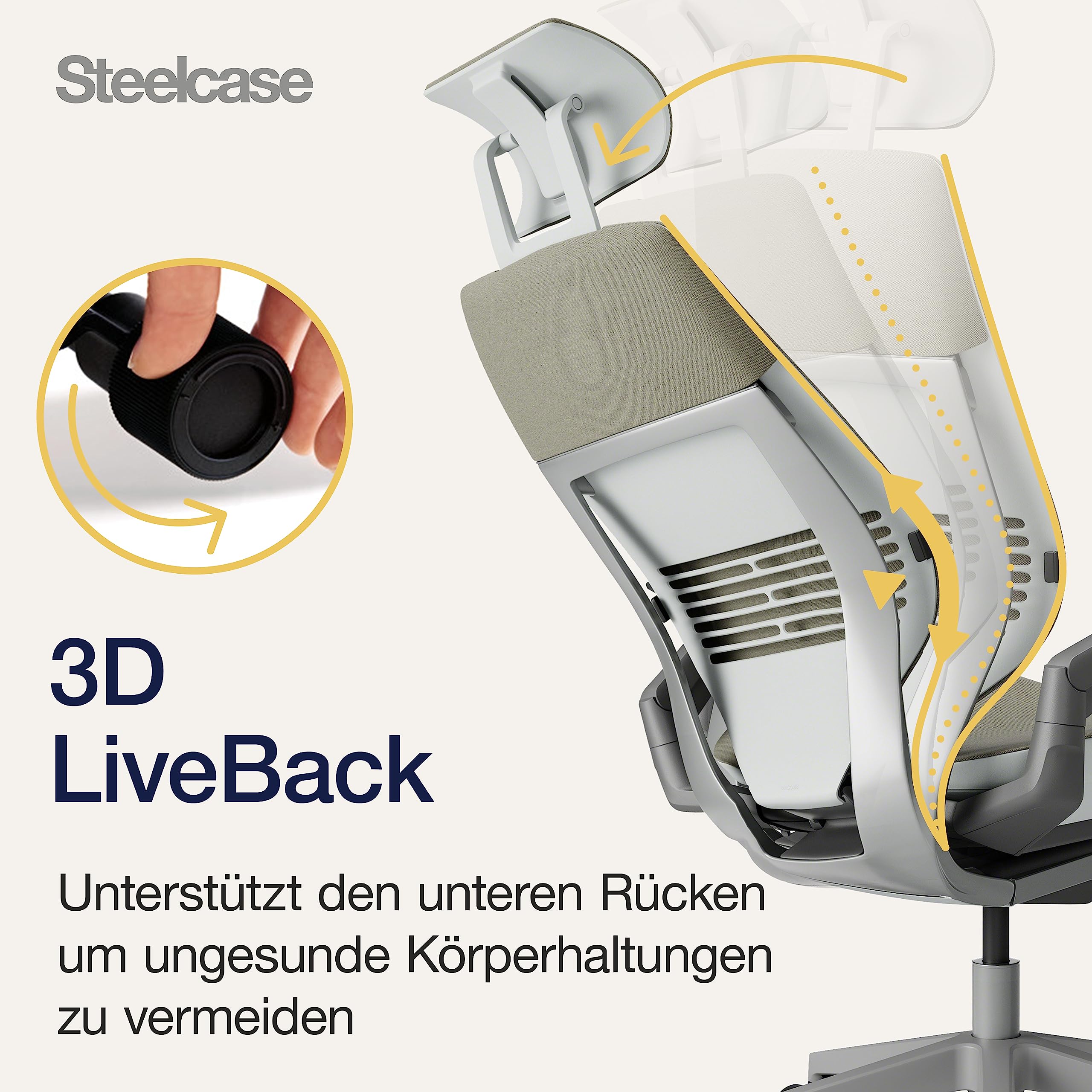 Steelcase Gesture Ergonomischer Bürostuhl mit 360° Armlehnen, 3D-Live Back Lumbalstütze, anpassbarer Kopfstütze Trüffel, 66 x 62.5 x 107 5