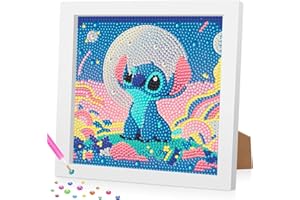gilqso Stitch 5D Diamond Painting Kits with Frame,Stitch Crystal Art Diamond Painting,Stitch Gem Painting,Gem Gem Art Kit for Gift Home Wall 7x7 Inch