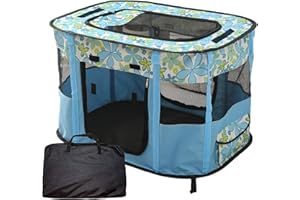 VARMTOR Foldable Pet Playpen, cat playpen, Puppy Play Pen for Indoors (Medium, Blue)
