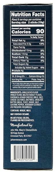 JOHN MACYS CHEESESTICKS ORIGINAL CHEDDAR, 4 OZ