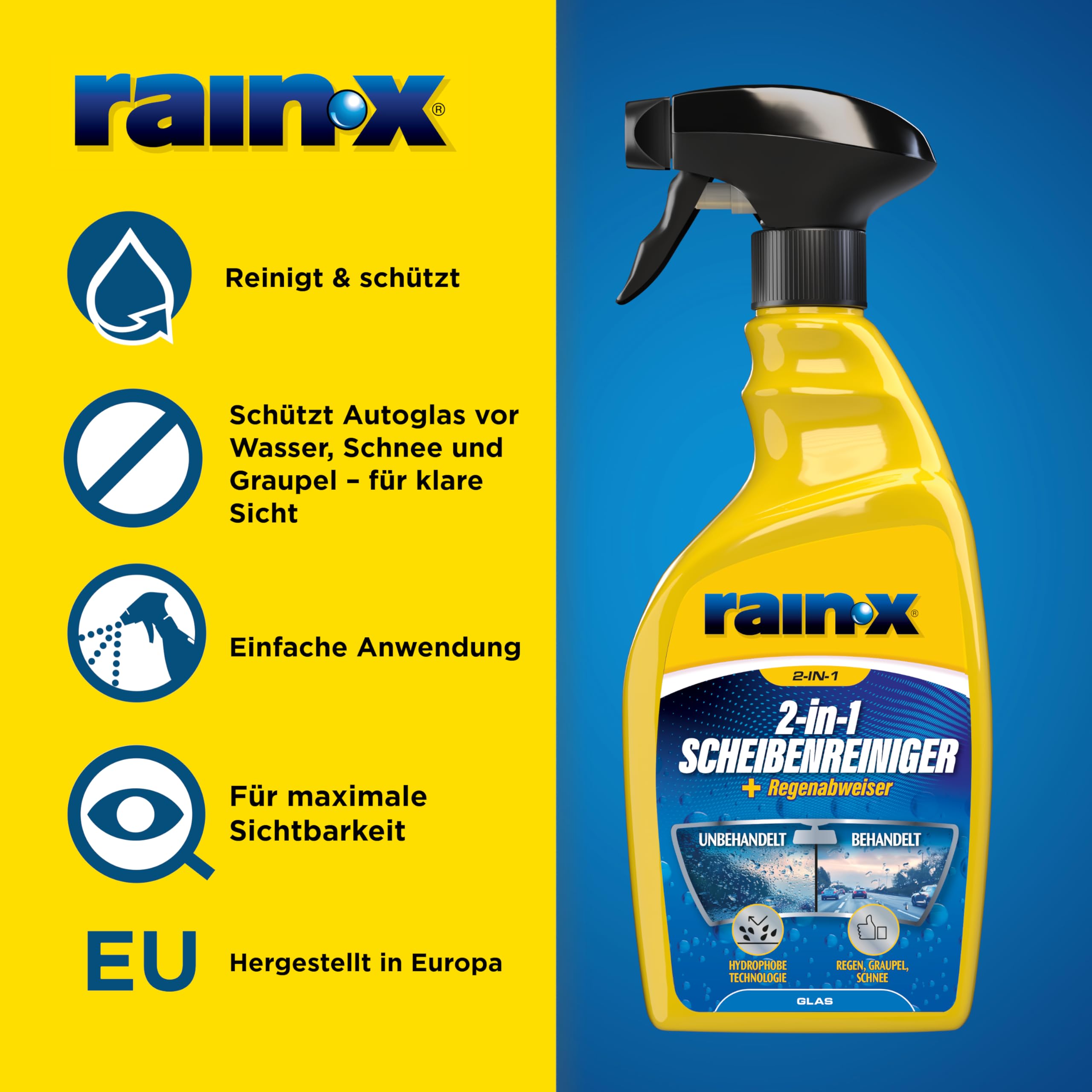 Rain-X 2-in-1 Scheibenreiniger - Regenabweiser - Streifenfreie Reinigung - Schutz vor Schmutz, Schnee und Insekten - 500 ml 3