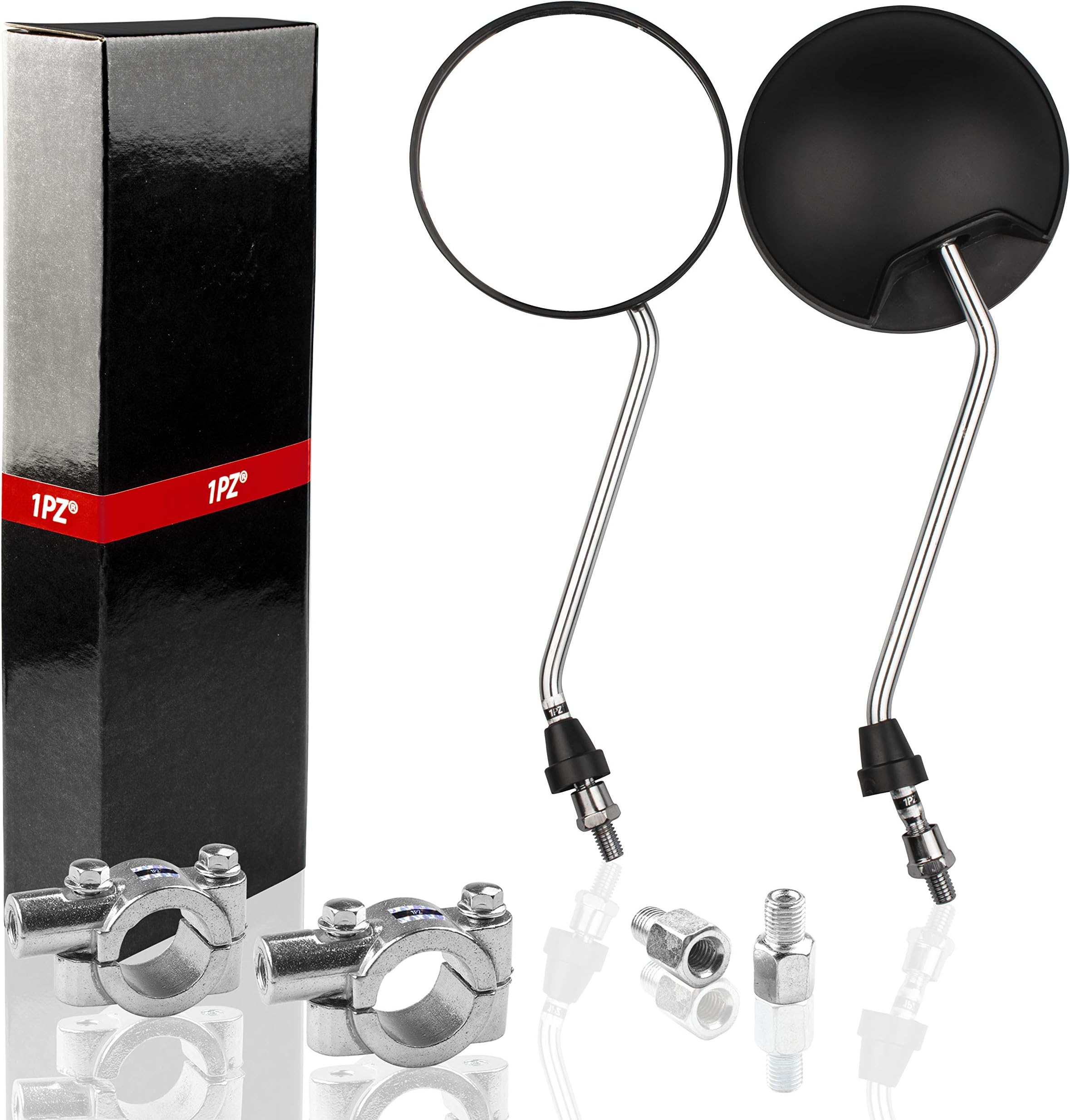 1PZ RM8-MAT Adjustable Universal M8x1.0 Antenna Style Retro Vintage Round Mirrors with 7/8" 22mm clamps for Motorcycle Go-Kart ATV Scooter Dirt-bike Mini-bike Moped Quad Wheeler (MATTBLACK)