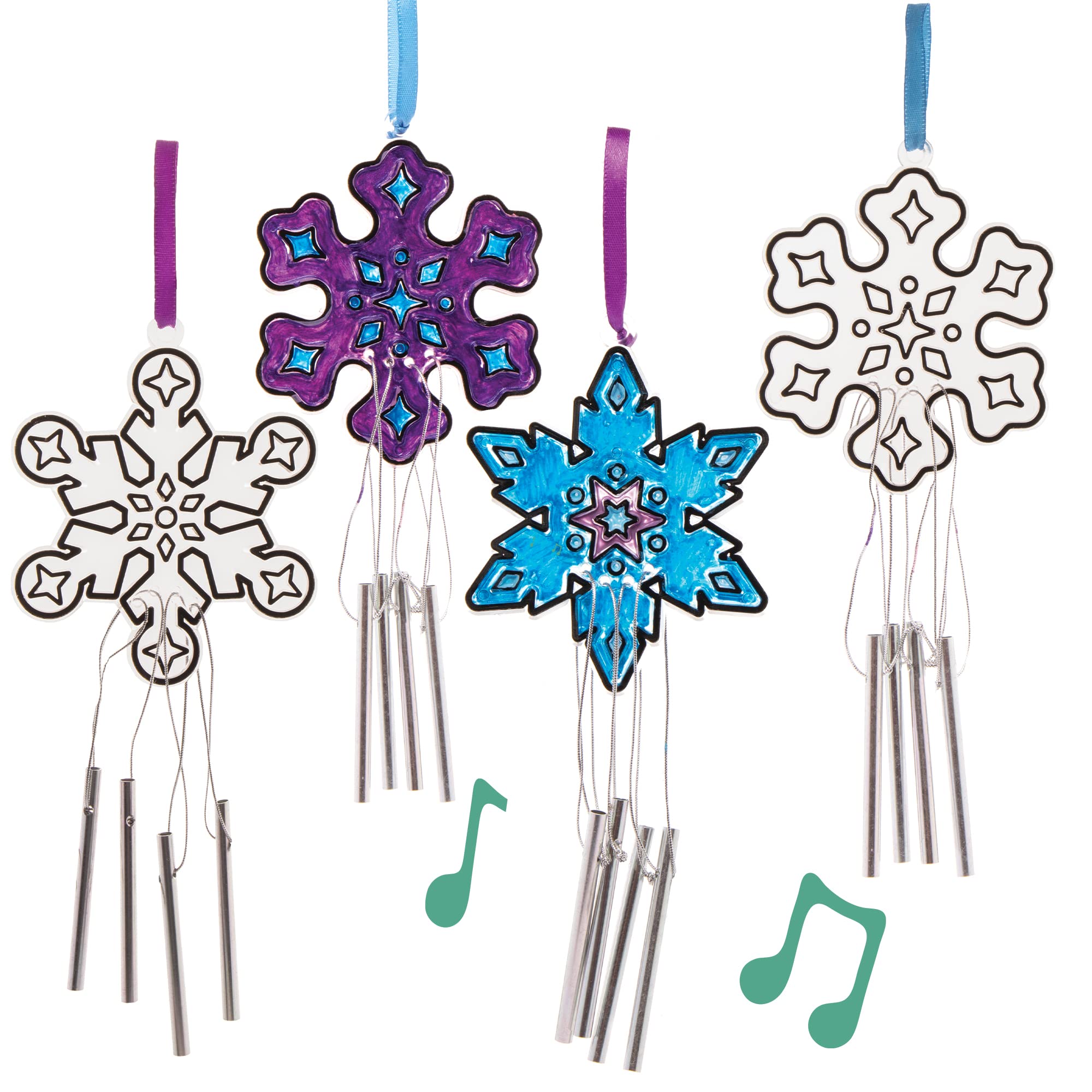 Baker Ross FE892 Snowflake Suncatcher Windchimes - Pack of 4, Suncatchers for Kids, Make Your Own Windchimes, Childrens Activity Pack to Decorate and Display