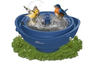 Richbird Solar Bird Bath with Fountain and Battery Backup, 3-in-1 Hanging or Freestanding Birdbath, Low-Water Protection & 3 Nozzles for Garden Patio Decor (Deep Blue)