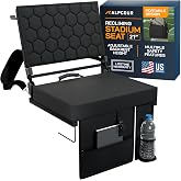 Extra Wide Folding Reclining Stadium Seat with Back Suppot for Bleachers, Bleacher Hooks, Thick Cushion, Cup Holder, Storage Pockets &ndash; Portable Chair for Kayak, Canoe, Paddle Board, Concerts, &amp; Sports