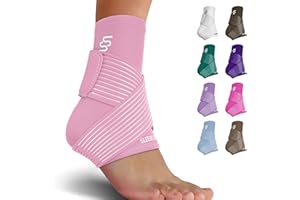 SS SLEEVE STARS Sleeve Stars Ankle Brace for Sprained Ankle, Plantar Fasciitis Relief Ankle Support for Men and Women, Ankle Compression Sleeve w/ Strap (Single/Baby Pink)