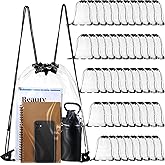 Silkfly 50 Pcs Clear Drawstring Backpacks Bulk Stadium Approved Bags for Men Women Gym Sport Colleges Event Security(Black)