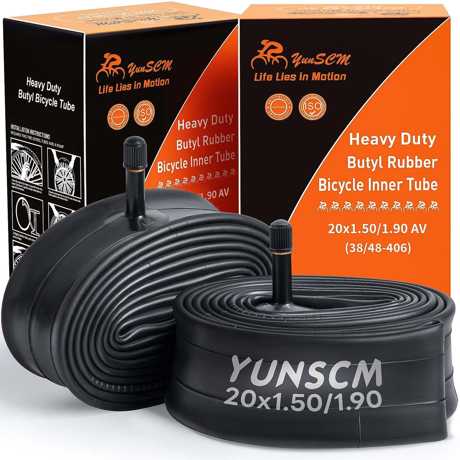 Photo 1 of YUNSCM 2-PCS 20" Heavy Duty Bike Tubes 20x1.50 20x1.75 20x1.90 AV32mm Schrader Valve 20" Bicycle Tubes Compatible with 20x1.5/1.9 (38/48-406) Bike Bicycle Tire Tubes