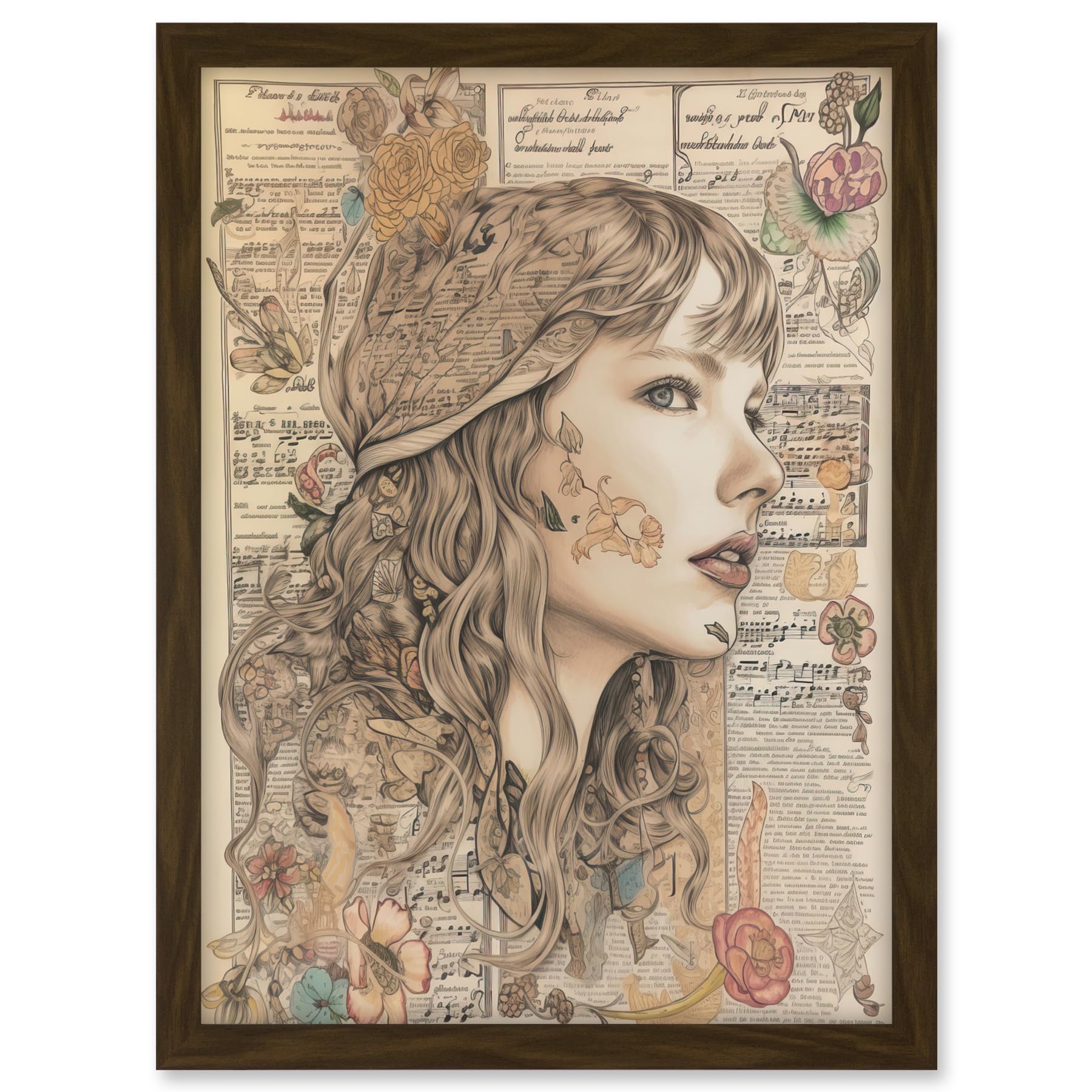 Artery8 Upcycled Music Book Page Singer Portrait Illustration Artwork Framed A3 Wall Art Print