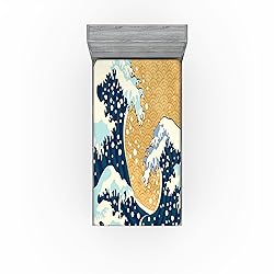 Ambesonne Japanese Wave 2 Pack Fitted Sheet, Foamy