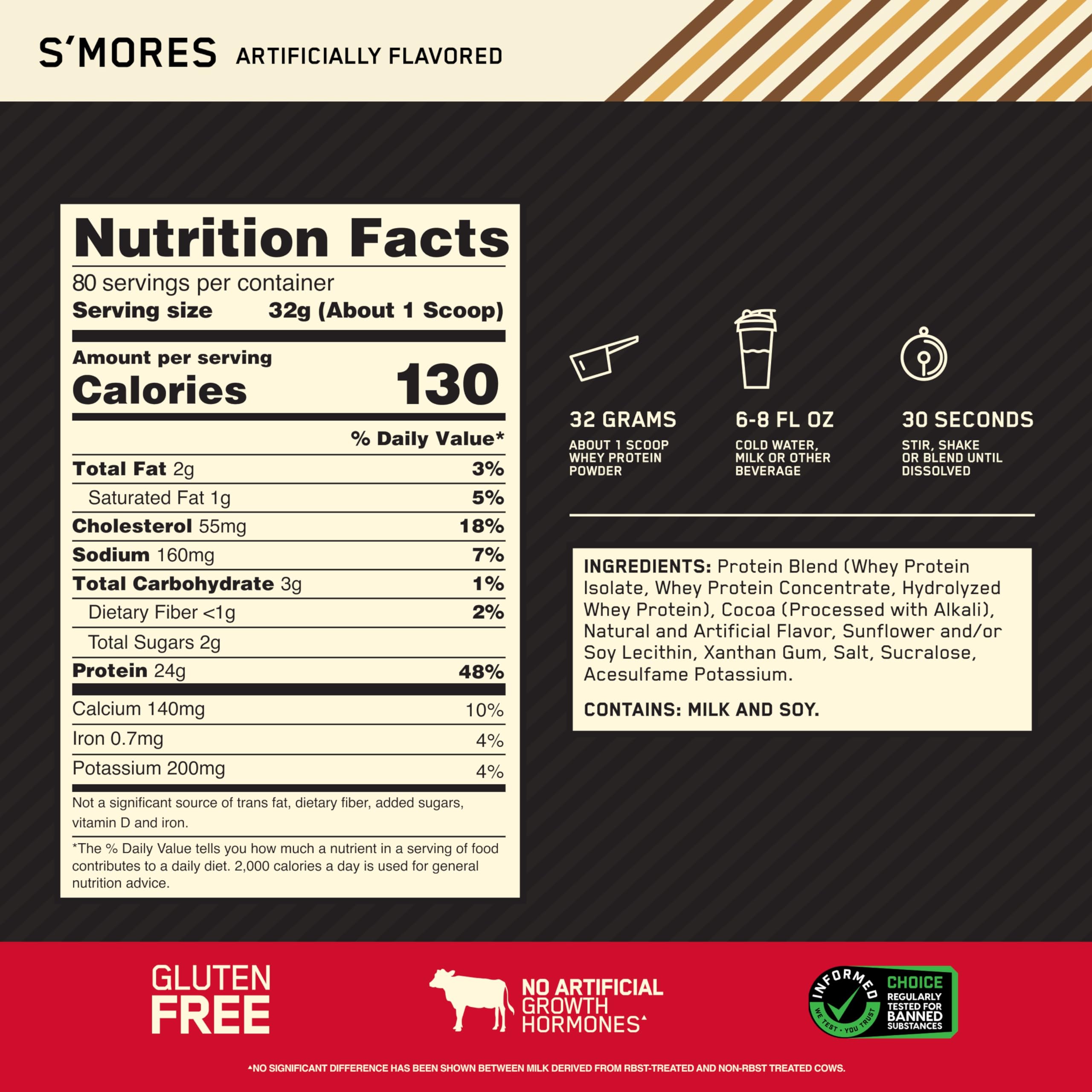 Optimum Nutrition 100% Gold Standard Whey Protein Powder - Protein Powder with a Blend of Hydrolyzed, Isolate & Whey - for Muscle Recovery - S'Mores, 5.64 lb (80 Servings)