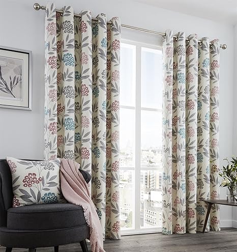 Keri Lined Eyelet Curtains 90 X 72 Dusky Pink Blush Teal Silver