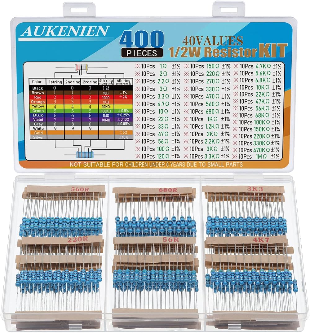 AUKENIEN 1/2W Resistor Kit 40 Values 400pcs Metal Film Resistors RoHS ±1%