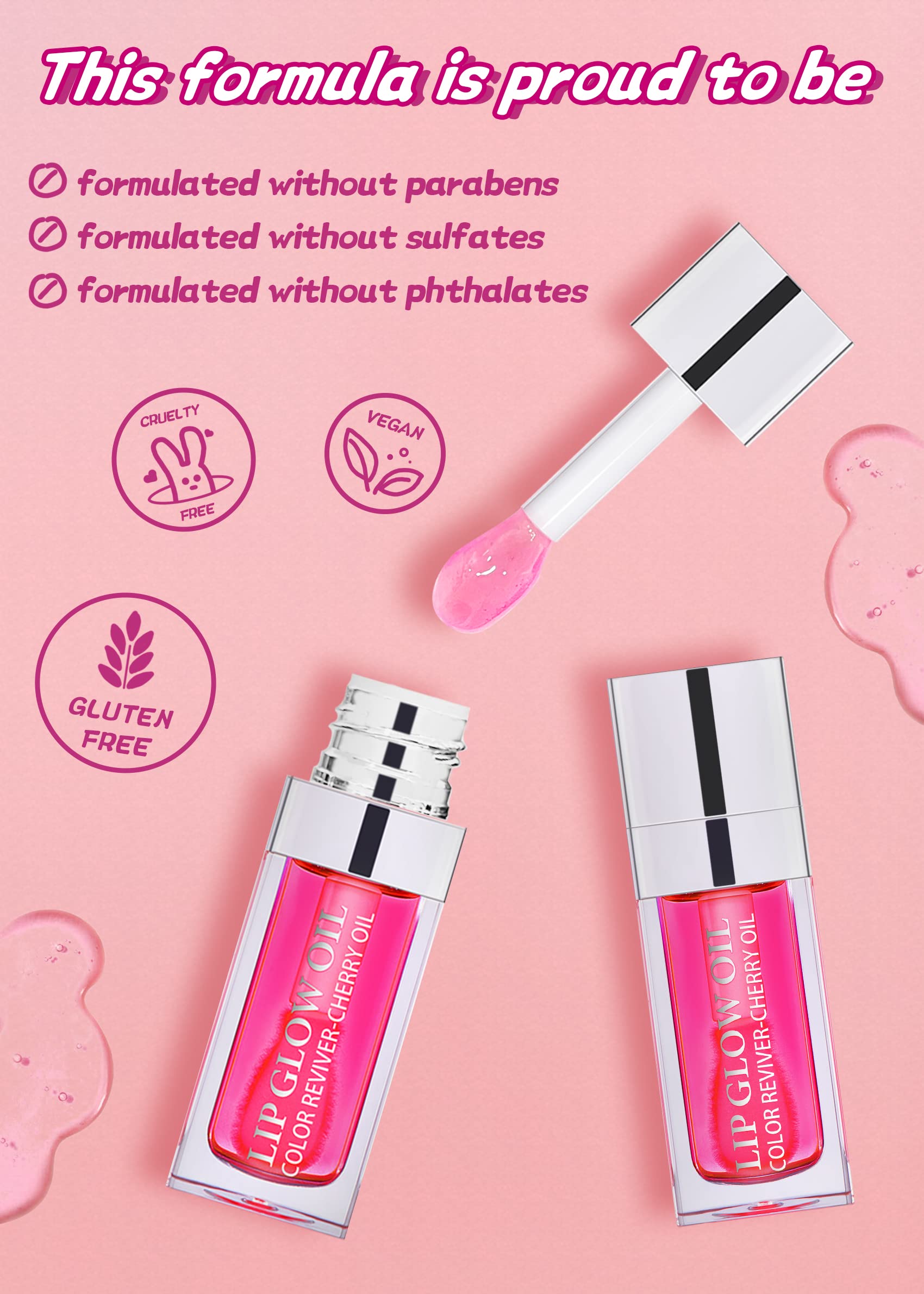 FEIMINI Hydrating Lip Glow Oil, Moisturizing Lip Oil Gloss Transparent Plumping Lip Oil Tinted for Lip Care and Dry Lips - Raspberry