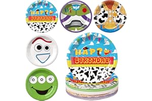 AFZMON Toy Inspired Story Party Plates- 50 Pack 7’’ Round Paper Cake Plates, Cartoon Cowboy Party Supplies Decorations Tableware for Kids’ Birthday Baby Shower