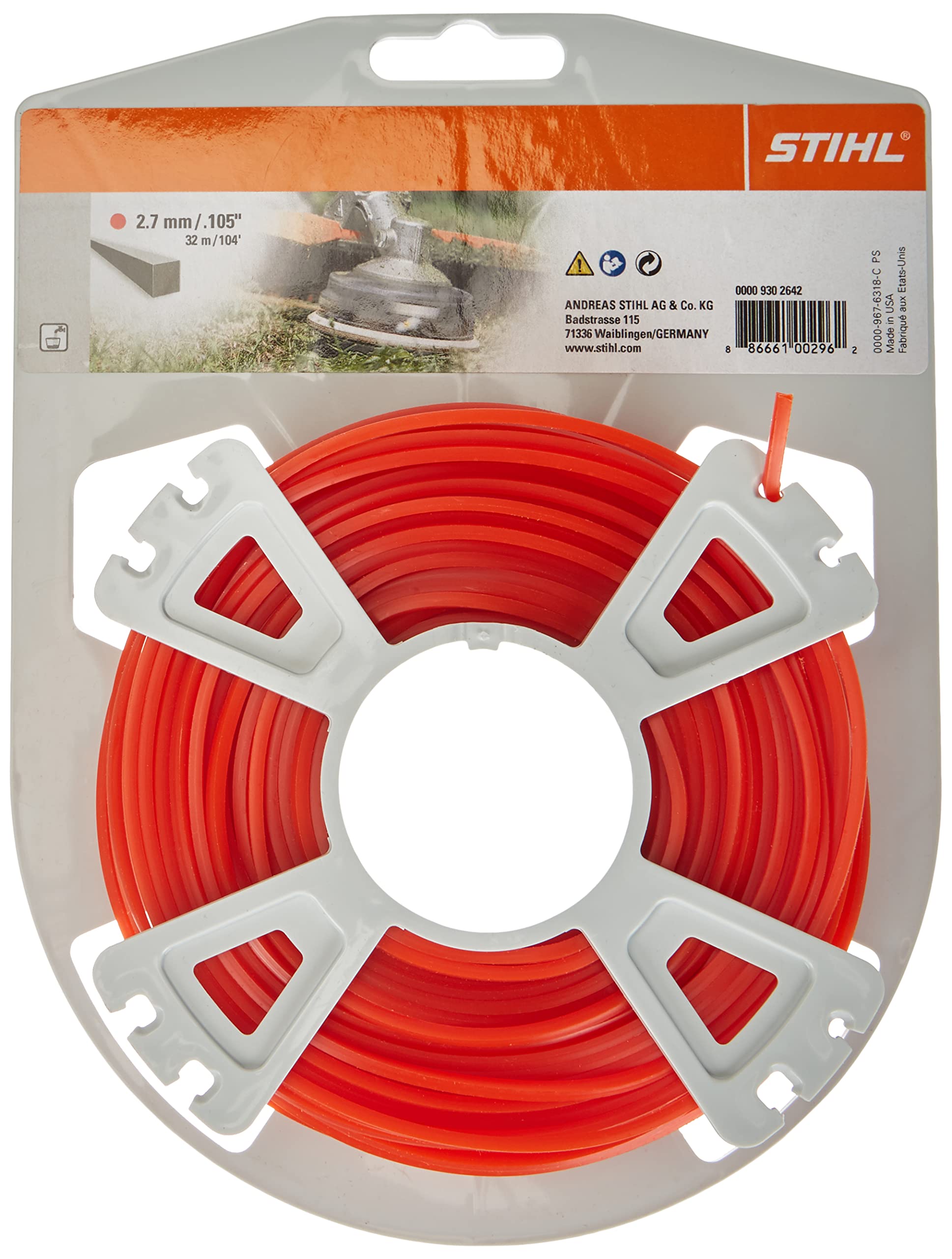 Stihl Square Mowing Line 2.7 mm 32.0 m Orange