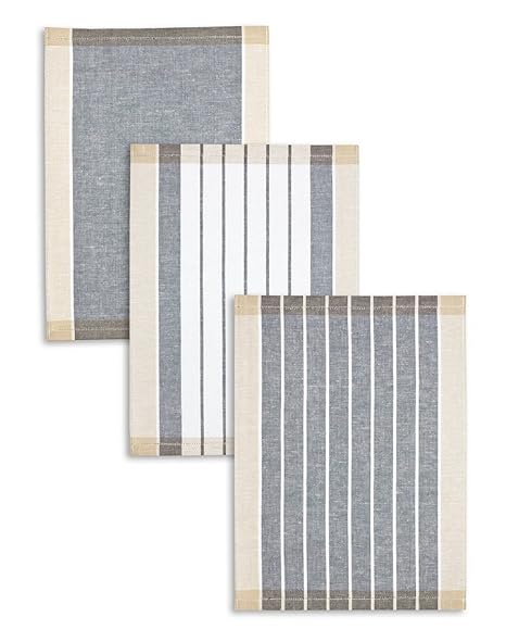 Triolino 3-er Pack Jacquard Geschirrtücher Küchentücher Halbleinen Streifen sortiert Farbe Schwarz Grösse 50 cm x 70 cm