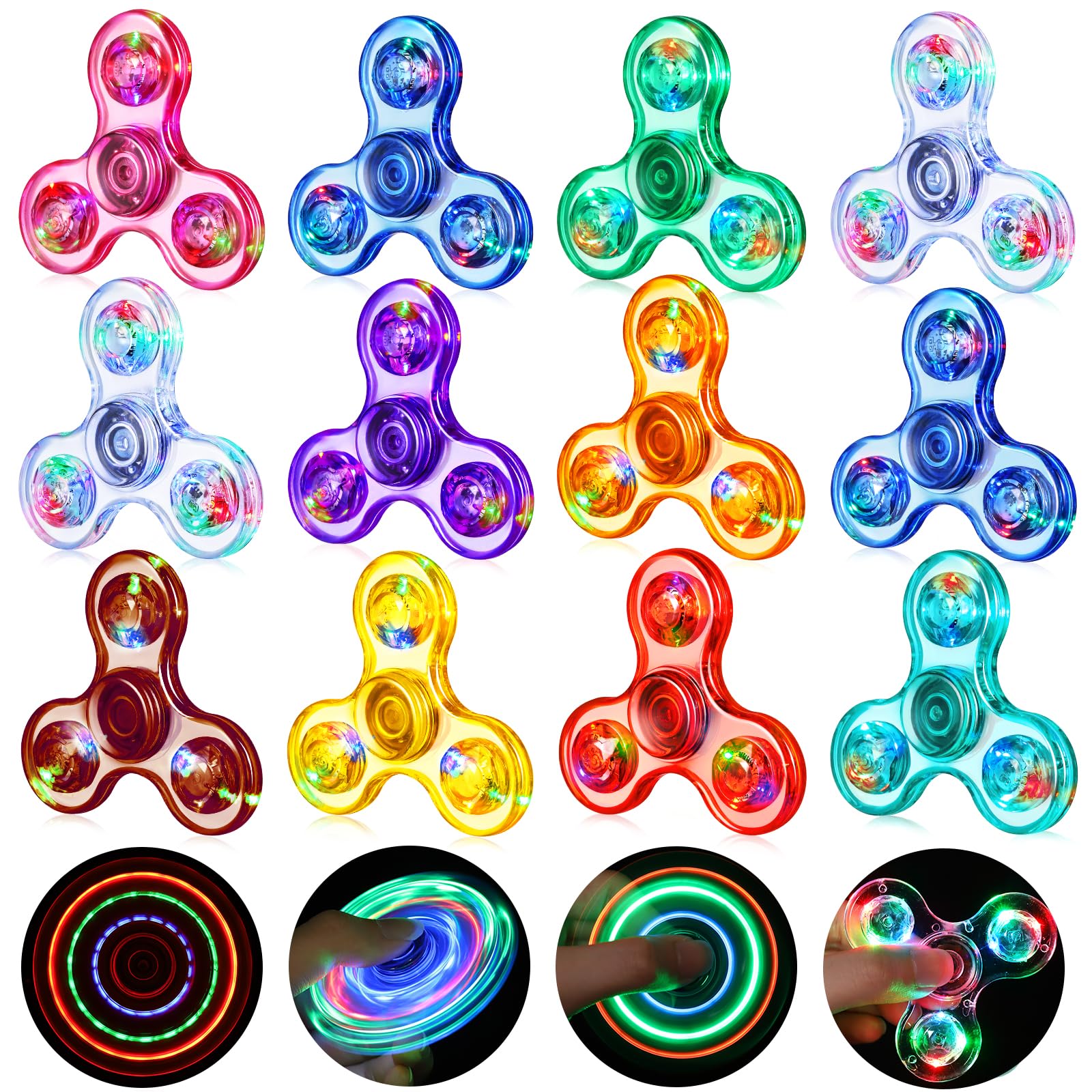 Gigilli 12 Pack Fidget Spinner, Easter Basket Party Bag Favors Fillers LED Light Up Fidget Toy, Kids & Adults Fidget Spinners Glow in the Dark Party Supplies Birthday Classroom Prizes Gifts