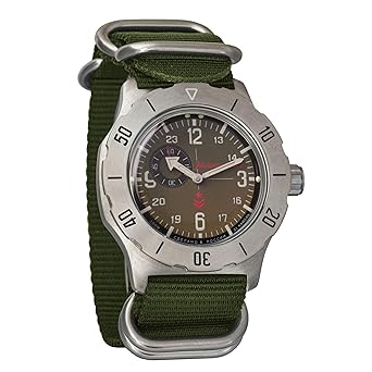 Wostok komandirskie k-35 Russische Militär Uhr Grün K35 mit Zulu Gurt 2415/350501