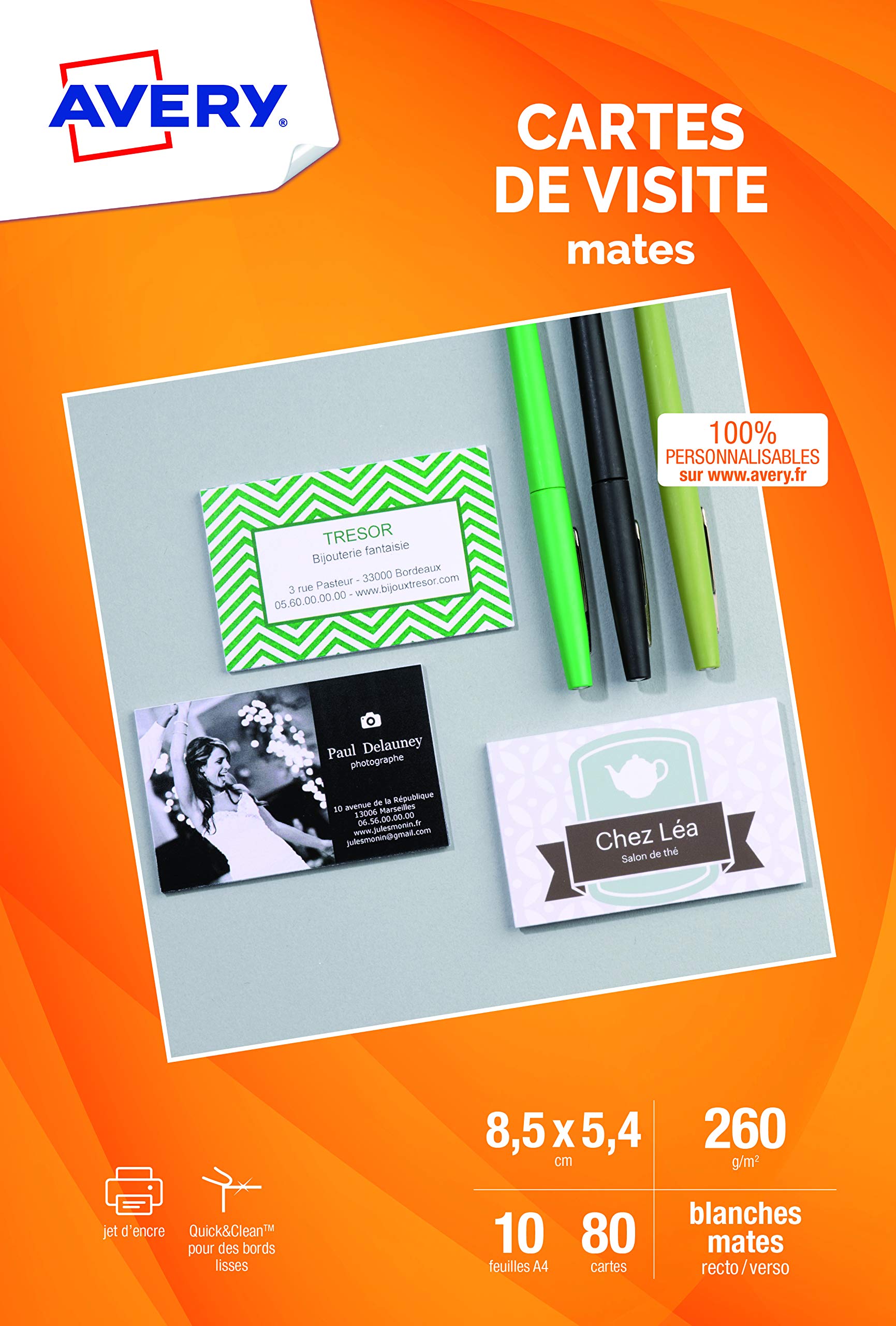 Avery 80 Smooth Edge Business Cards – 85 x 54 mm – Inkjet Print – White (C32015)