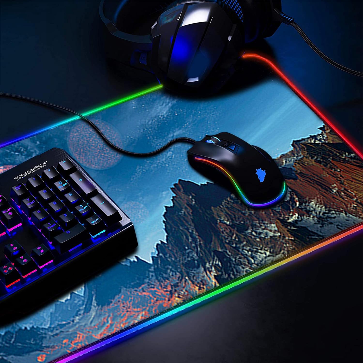 DORRISO RGB Gaming Mouse Pads XXL Large Mat 900x400x3mm Mousepad Anti-Slip Rubber Base Computer Keyboard Mice Mat for PC Laptop Desk Gaming Mouse Mats Blue B - Image 3