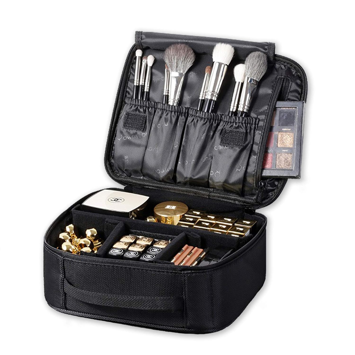 ROWNYEON Makeup Train Case Makeup Bag Organizer Travel Makeup Case Cosmetic Bag Proffessional Portable Storage Bag for Cosmetics Makeup Brushes Gift for Girls Women 9.8'' Mini Black : Beauty