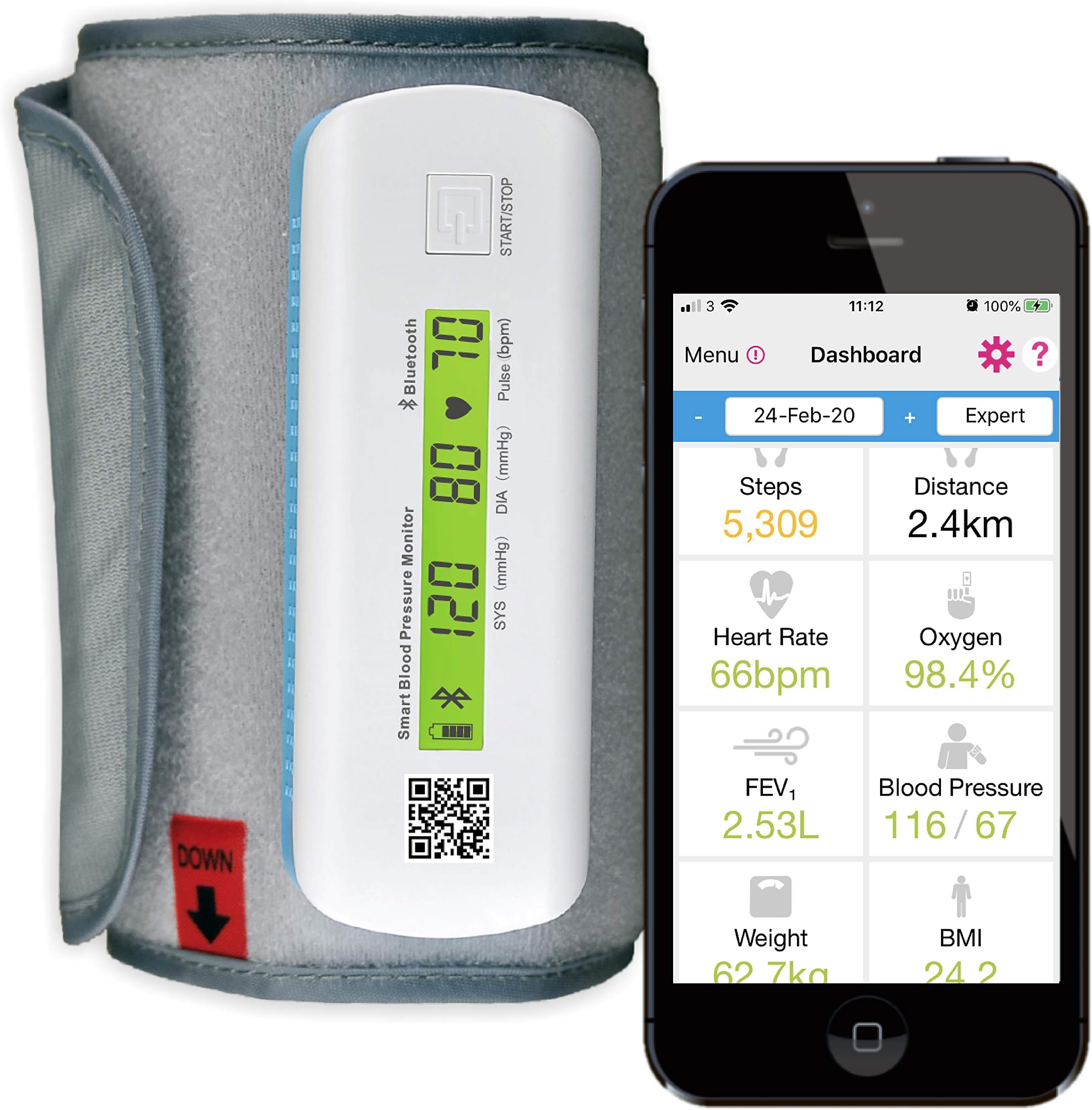 Activ8rlives Advanced Digital Blood Pressure2 Monitor โ MEDICALLY-Certified Wireless Bluetooth Adjustable Upper-Arm Cuff Blood Pressure and Heart Rate Monitor (25-48cm) Medium-Large (Blue)